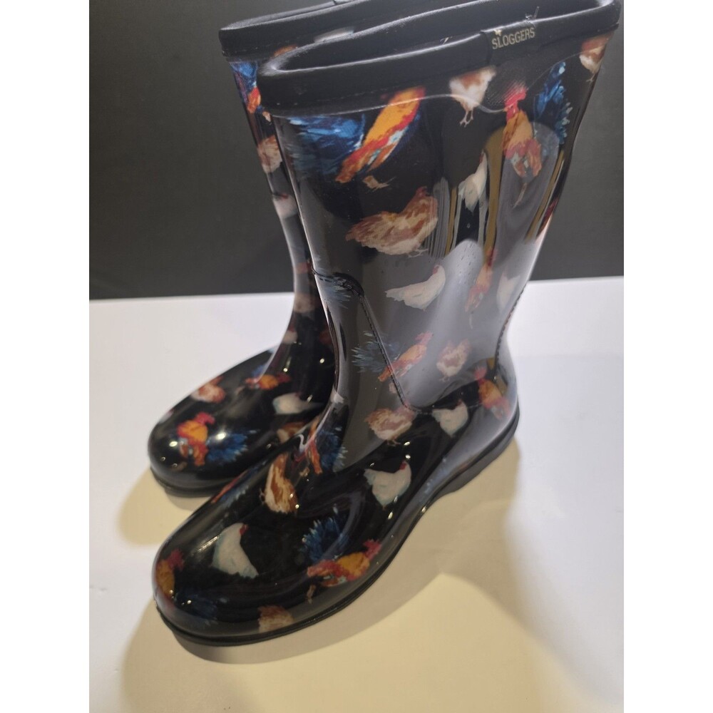 Sloggers Chicken Rain Boots Womens 10 Black Rooster Garden Waterproof Made n USA